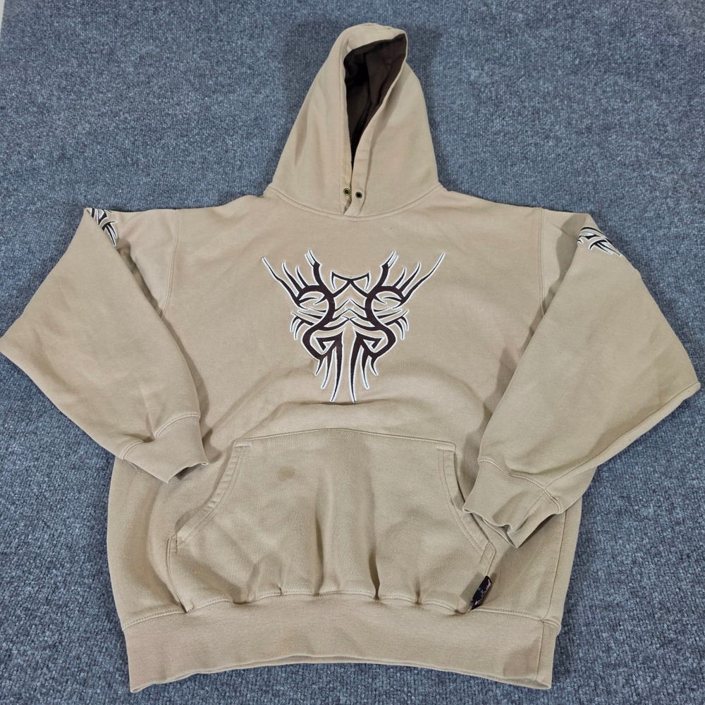 Sapphire Lounge Mens Large Tan Tribal Graphic Embroidered Y2K Pullover Hoodie